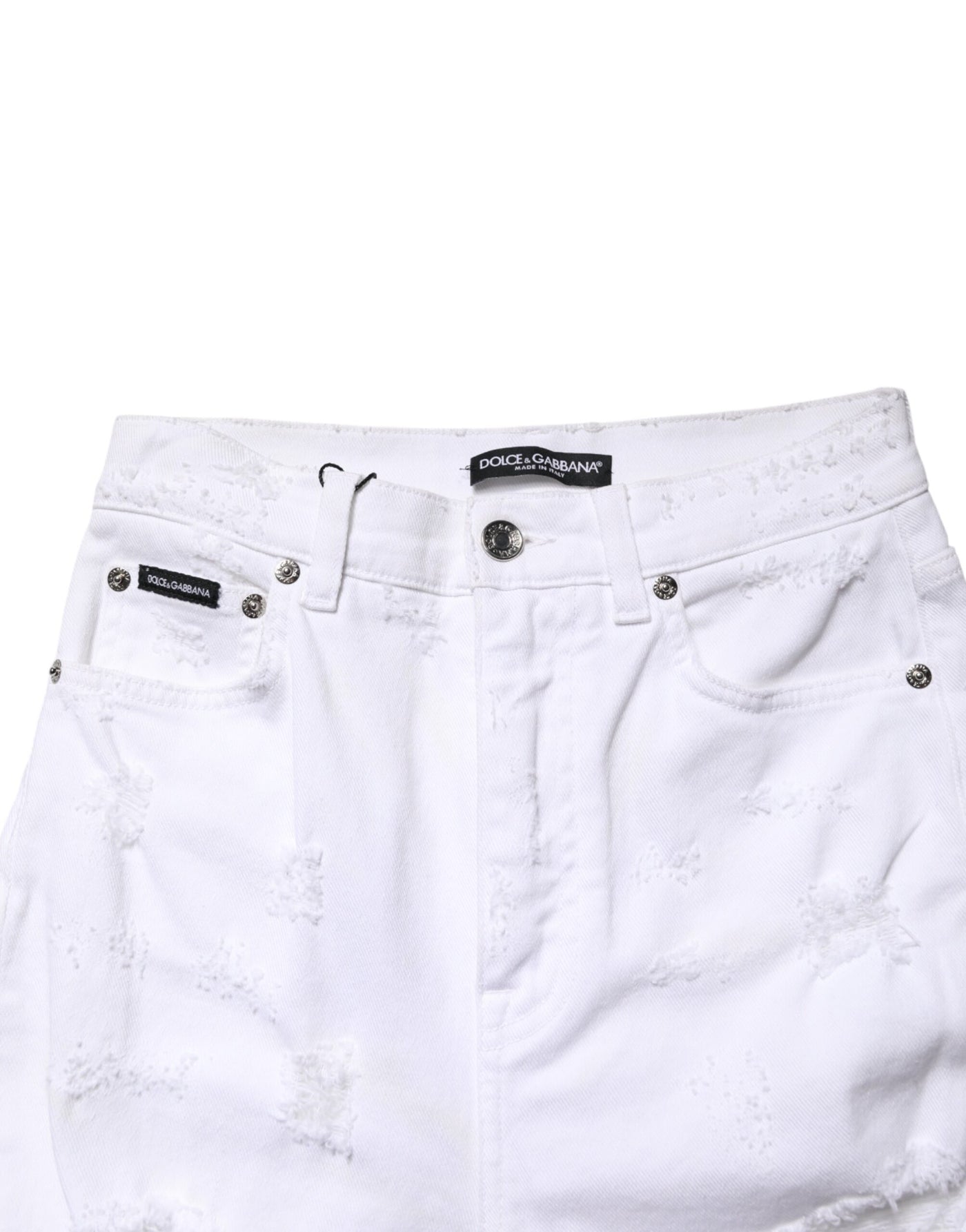 Dolce & Gabbana White Distressed High Waist Denim Jeans