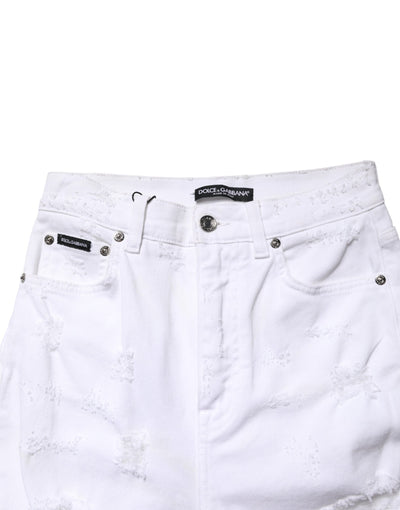 Dolce & Gabbana White Distressed High Waist Denim Jeans