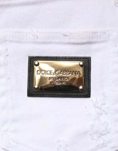 Dolce & Gabbana White Distressed High Waist Denim Jeans