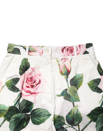 Dolce & Gabbana White Floral Print High Waist Hotpants Short