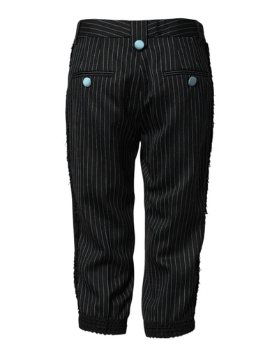 Dolce & Gabbana Black Wool Stripes Cropped Trouser Pants