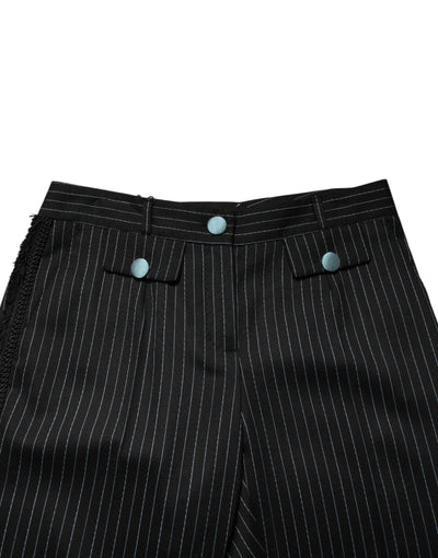 Dolce & Gabbana Black Wool Stripes Cropped Trouser Pants