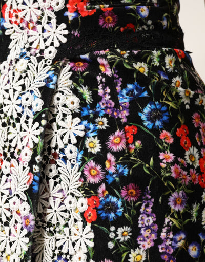 Dolce & Gabbana Black Floral Lace Cotton HighWaist Mini Skirt