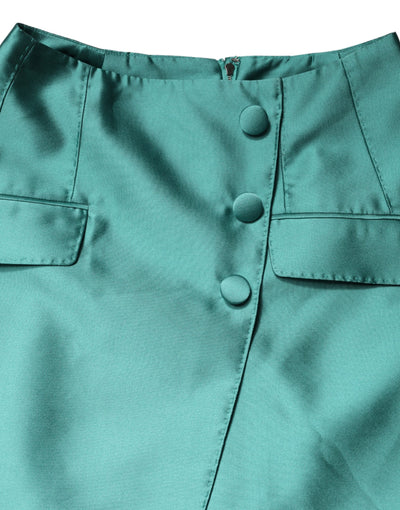 Dolce & Gabbana Green Polyester Button High Waist Mini Skirt
