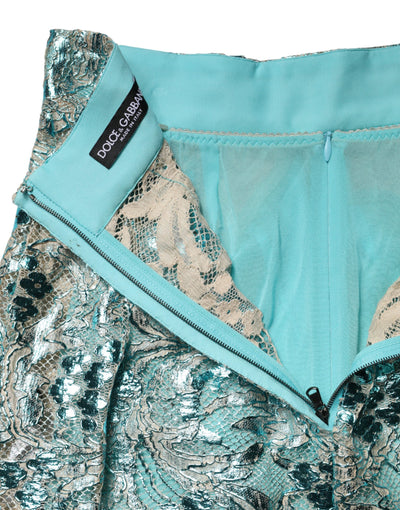 Dolce & Gabbana Blue Floral Brocade High Waist Mini Skirt