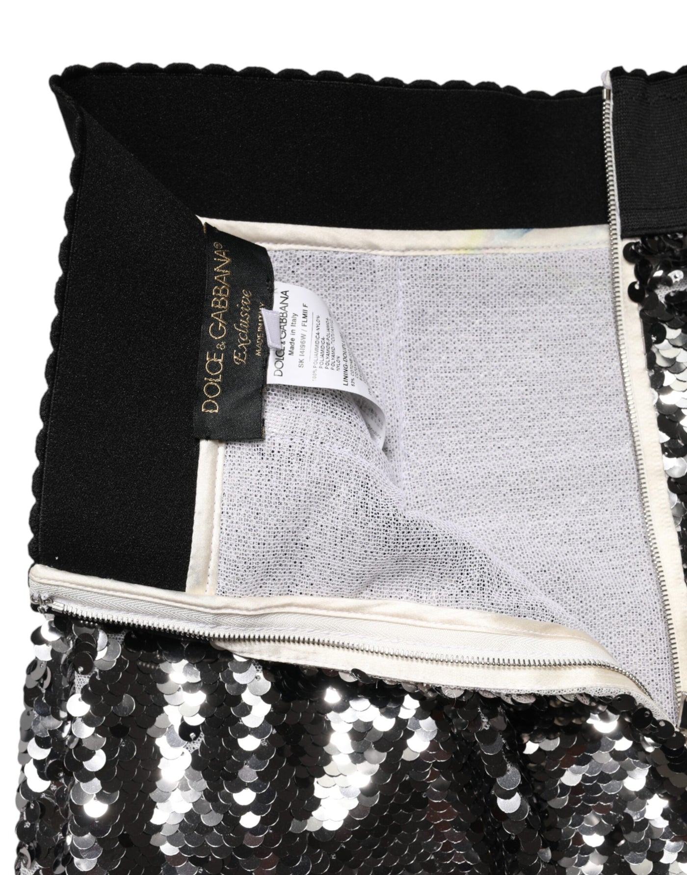 Dolce & Gabbana Metallic Gray Sequin High Waist Mermaid Skirt