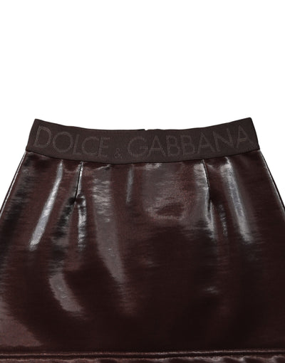 Dolce & Gabbana Dark Brown Cotton Fitted High Waist Mini Skirt