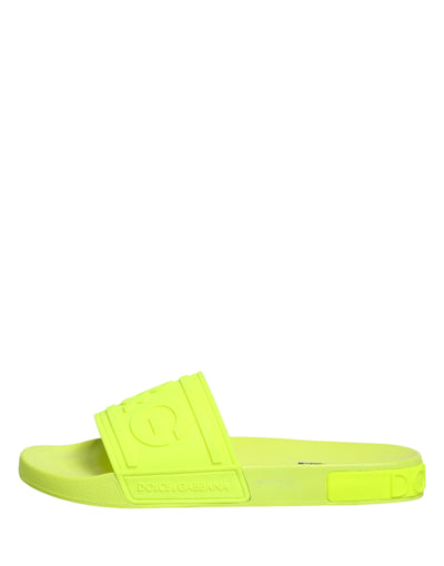 Dolce & Gabbana Green Rubber Slides Sandals Beachwear Shoes