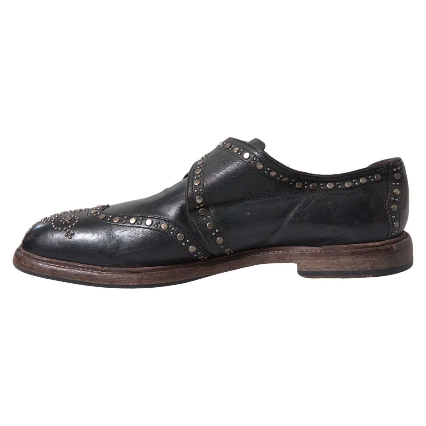 Dolce & Gabbana Black Leather Monk Strap Studded Dress Shoes