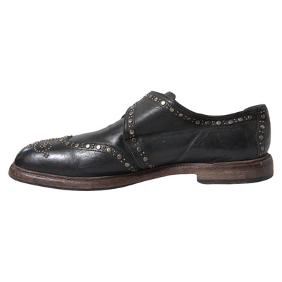 Dolce & Gabbana Black Leather Monk Strap Studded Dress Shoes