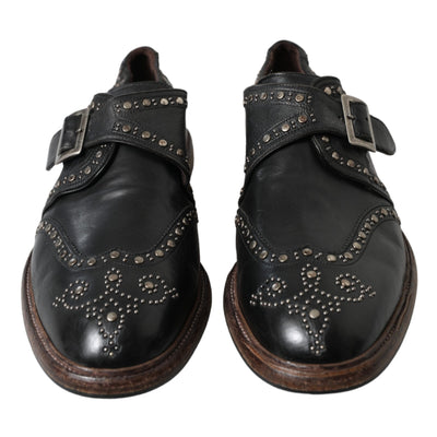 Dolce & Gabbana Black Leather Monk Strap Studded Dress Shoes