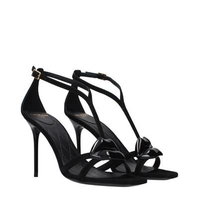 Balmain Black Leather Stiletto Heel Sandals