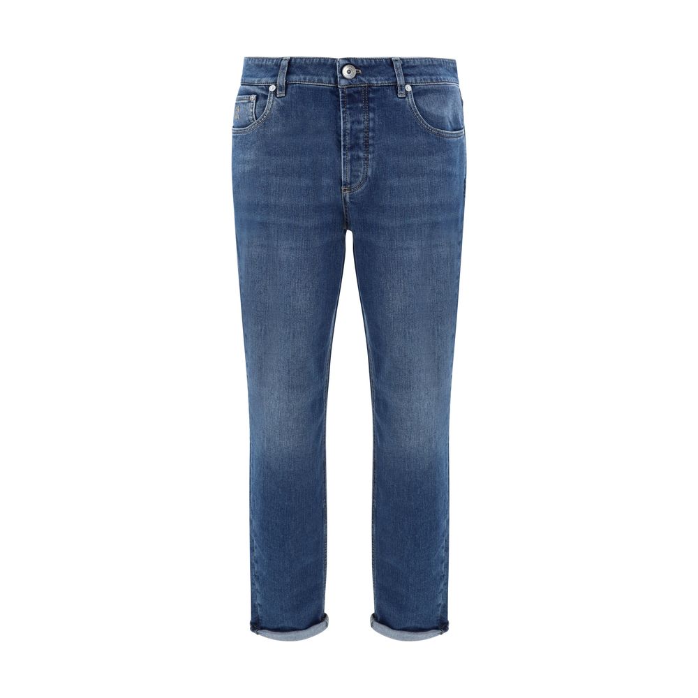 Brunello Cucinelli Blue Cotton Straight-Leg Jeans