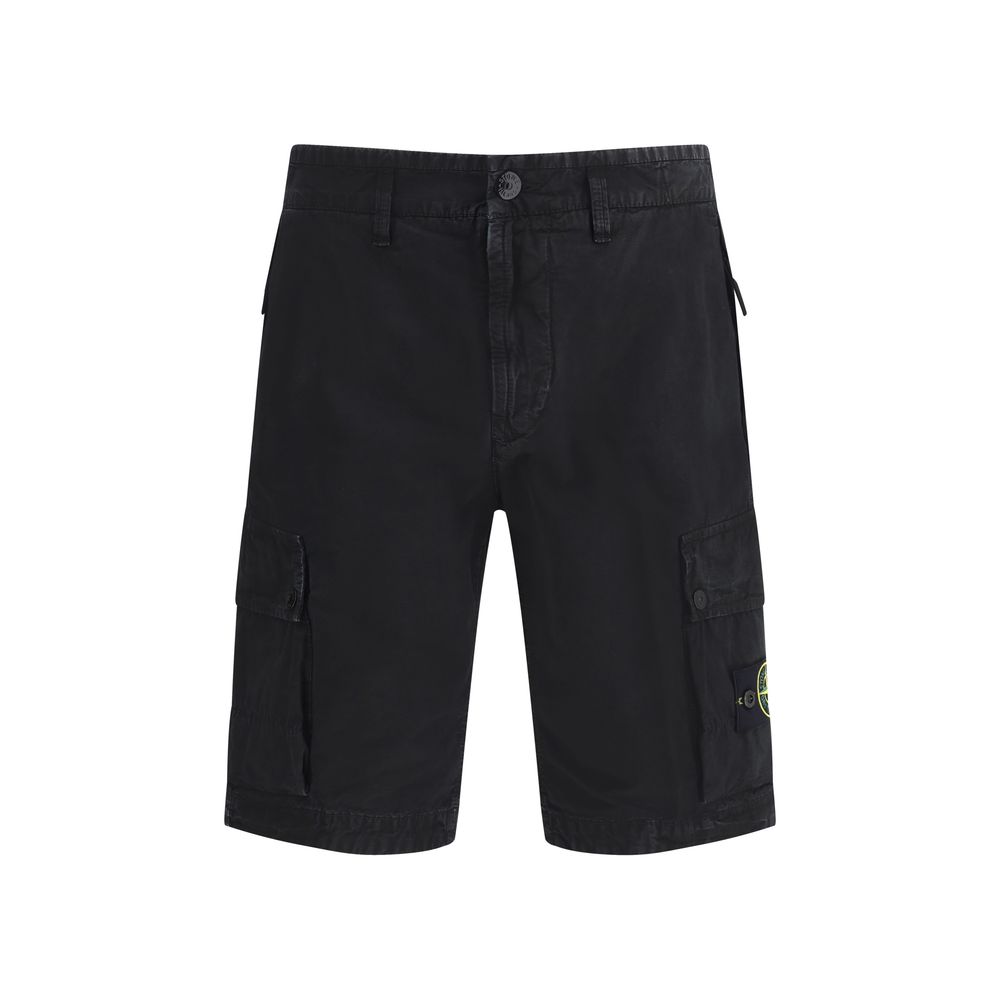 Stone Island Black Cotton Bermuda Shorts