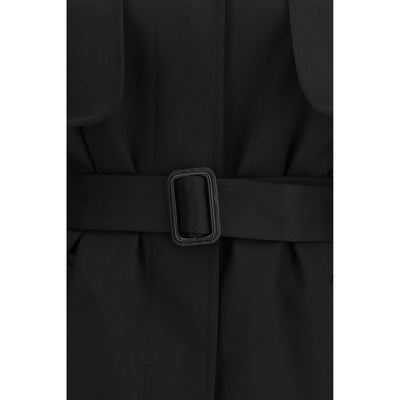 The Row Black Fleece Wool Trench Coat