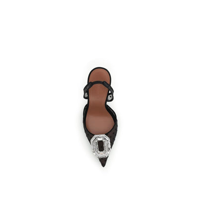 Amina Muaddi Black Silk High Heel Pumps