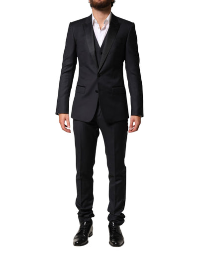 Dolce & Gabbana Black Wool Single Breasted 3 Piece Men Suit