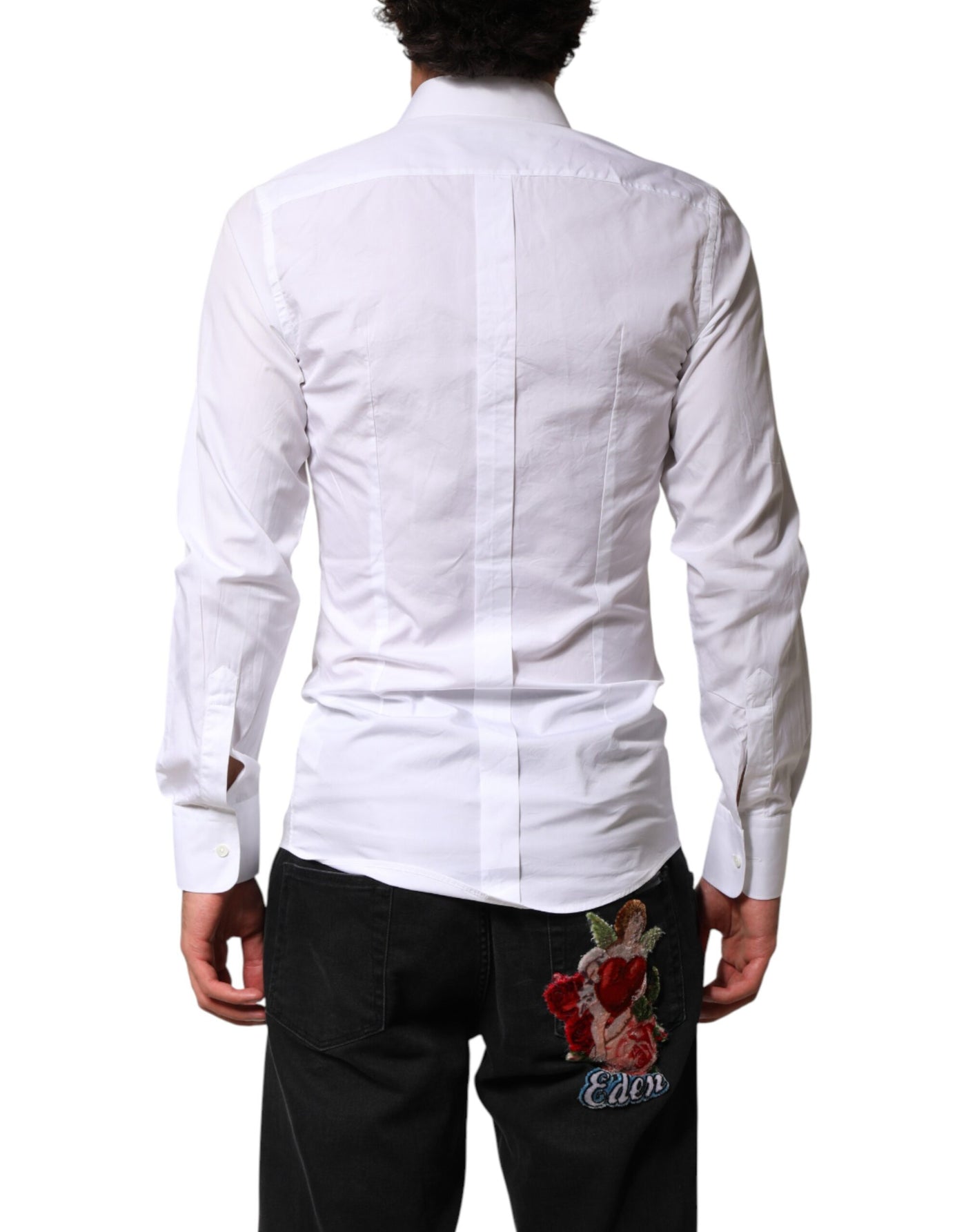 Dolce & Gabbana White Cotton GOLD Collared Dress Bib Formal Shirt