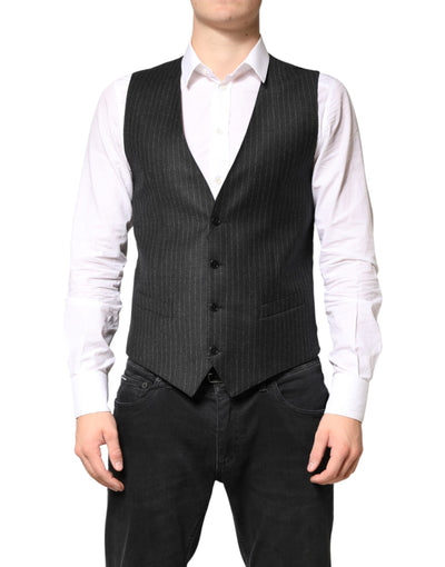 Dolce & Gabbana Black Stripes Wool Dress Men Waistcoat Vest