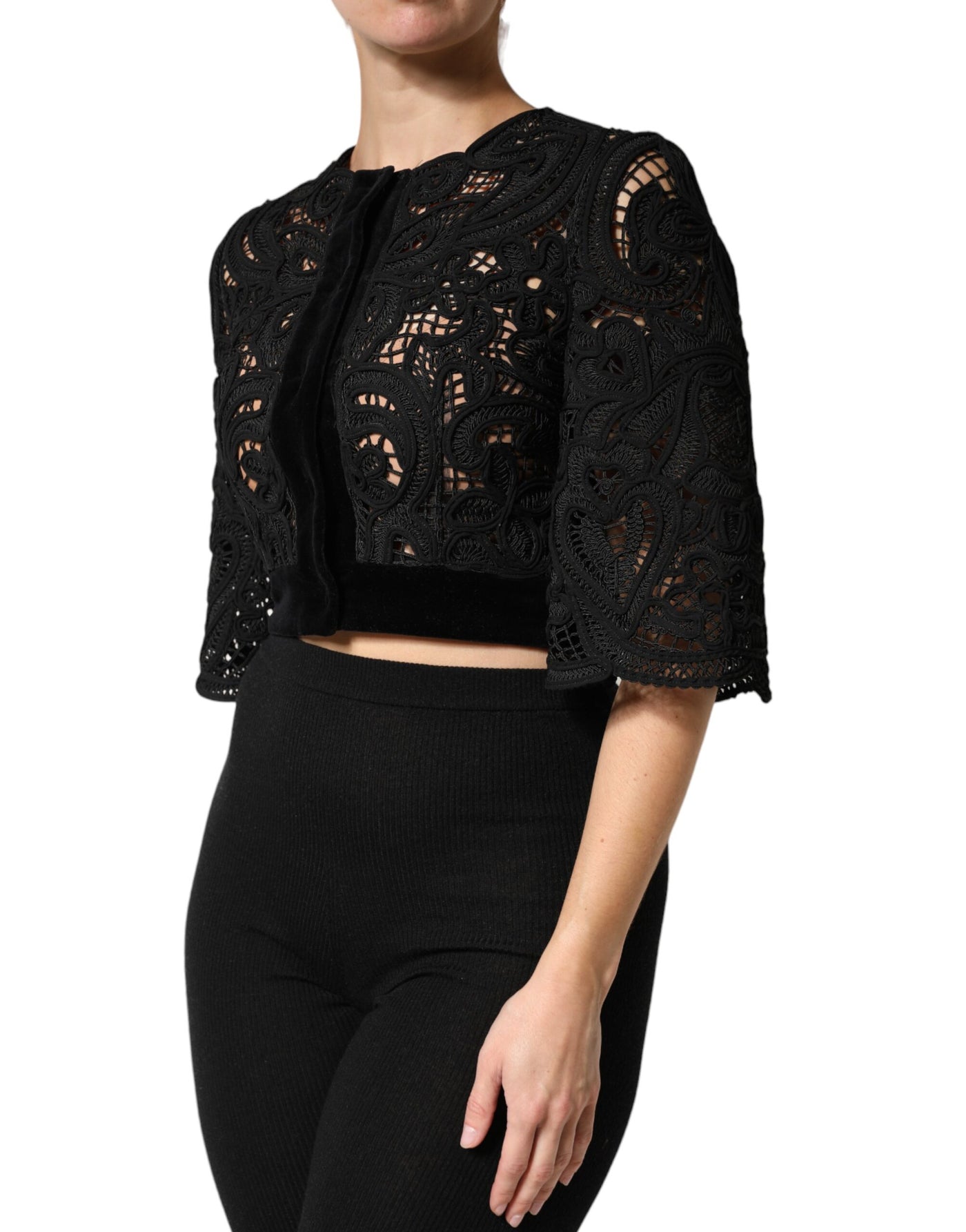 Dolce & Gabbana Black Floral Lace Cropped Coat  Jacket
