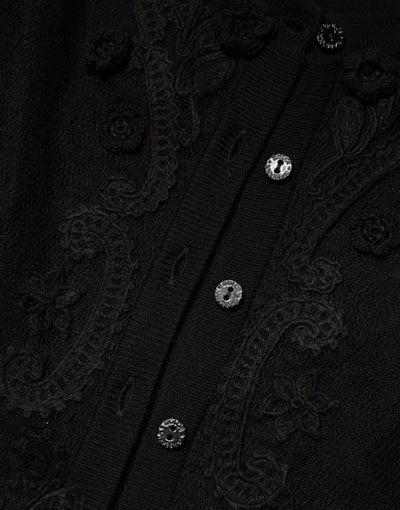 Dolce & Gabbana Black Sheer Button Down Cardigan Sweater