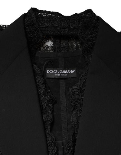 Dolce & Gabbana Black Lace V-neck Slit Hem Gathered Waist Vest Jacket