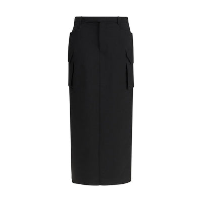 Rick Owens Black Fleece Wool Midi Skirt