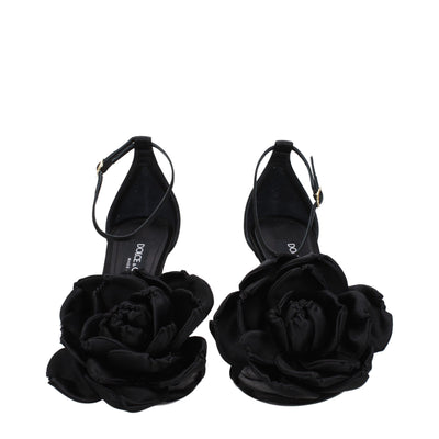 Dolce & Gabbana Black Satin Stiletto Heel Sandals