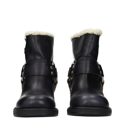 Miu Miu Black Leather Ankle Boots