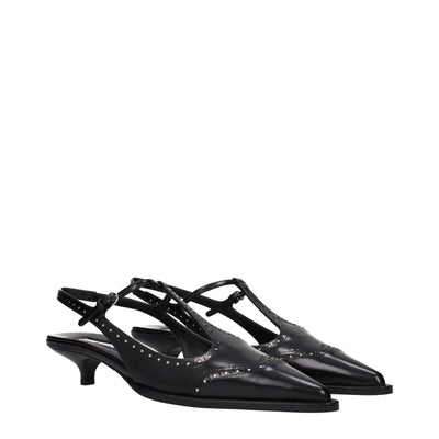 Miu Miu Black Leather Mid Heel Pumps