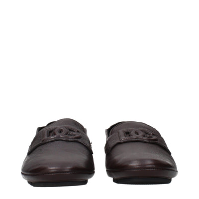 Dolce & Gabbana Brown Leather Slip-On Loafers