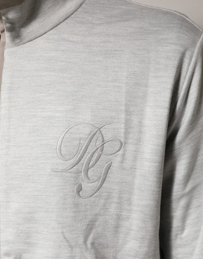 Dolce & Gabbana Light Gray Cotton Zipped Cardigan Sweater