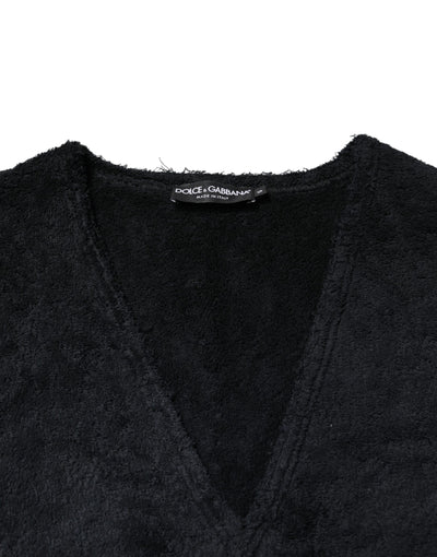 Dolce & Gabbana Black Cotton V-Neck Men Sweatshirt Sweater