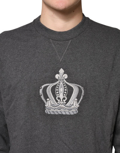 Dolce & Gabbana Gray Crown Crew Neck Men Sweatshirt Sweater