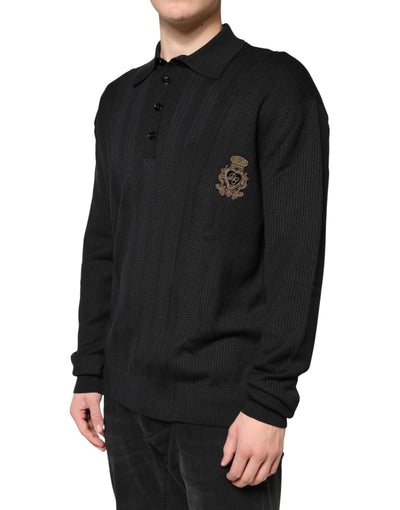 Dolce & Gabbana Black Crest Long Sleeve Men Pullover Sweater