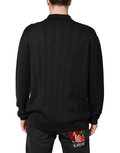Dolce & Gabbana Black Crest Long Sleeve Men Pullover Sweater