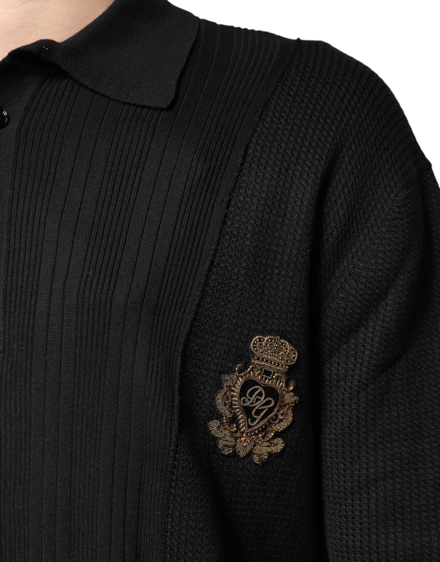 Dolce & Gabbana Black Crest Long Sleeve Men Pullover Sweater