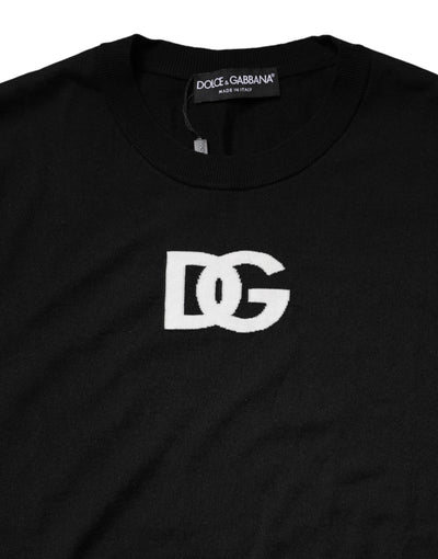 Dolce & Gabbana Black Wool DG Crew Neck Men Pullover Sweater