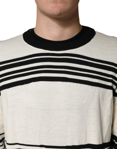 Dolce & Gabbana Black White Stripe CrewNeck Pullover Sweater