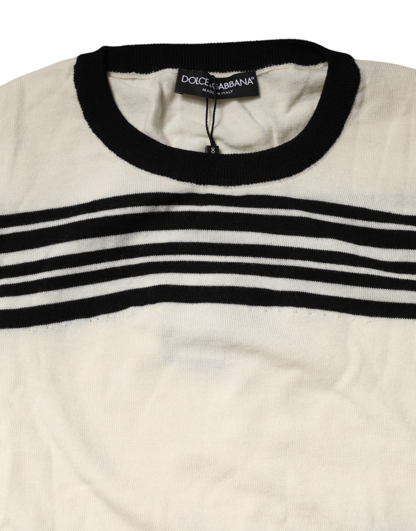 Dolce & Gabbana Black White Stripe CrewNeck Pullover Sweater