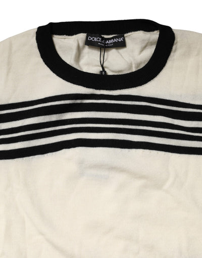 Dolce & Gabbana Black White Stripe CrewNeck Pullover Sweater