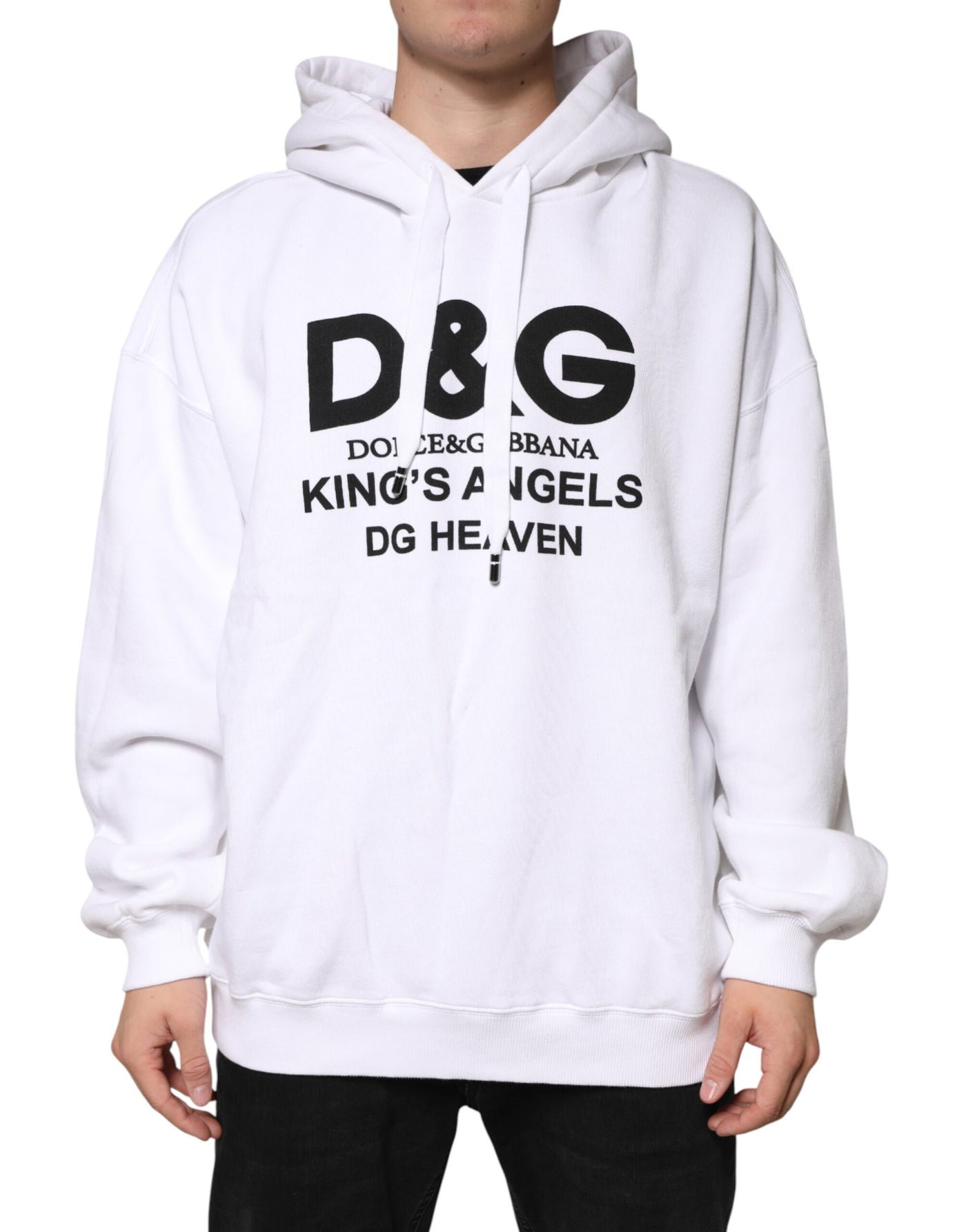 Dolce & Gabbana White Logo Cotton Hooded Sweatshirt  Sweater