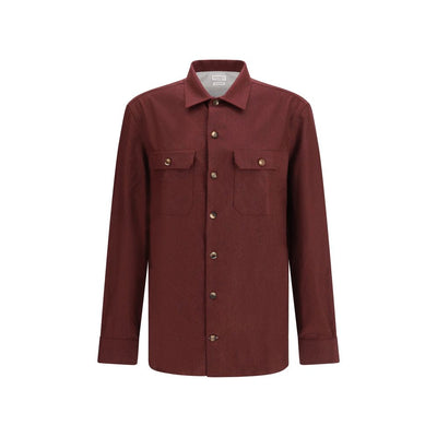 Brunello Cucinelli Bordeaux Fleece Wool Pattern Shirt