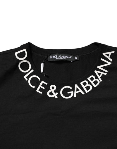 Dolce & Gabbana Black Logo Print Cotton Crewneck Men T-shirt