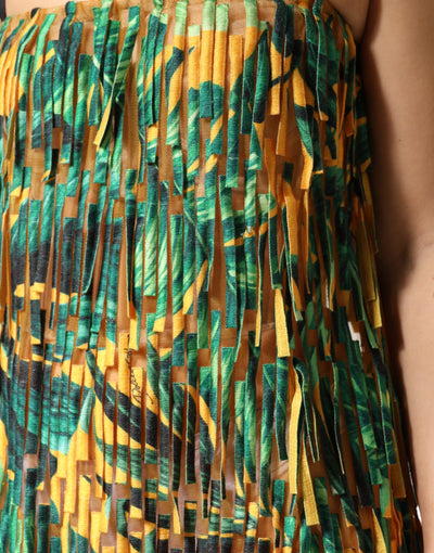 Dolce & Gabbana Multicolor Tropical Print Fringe Maxi Dress