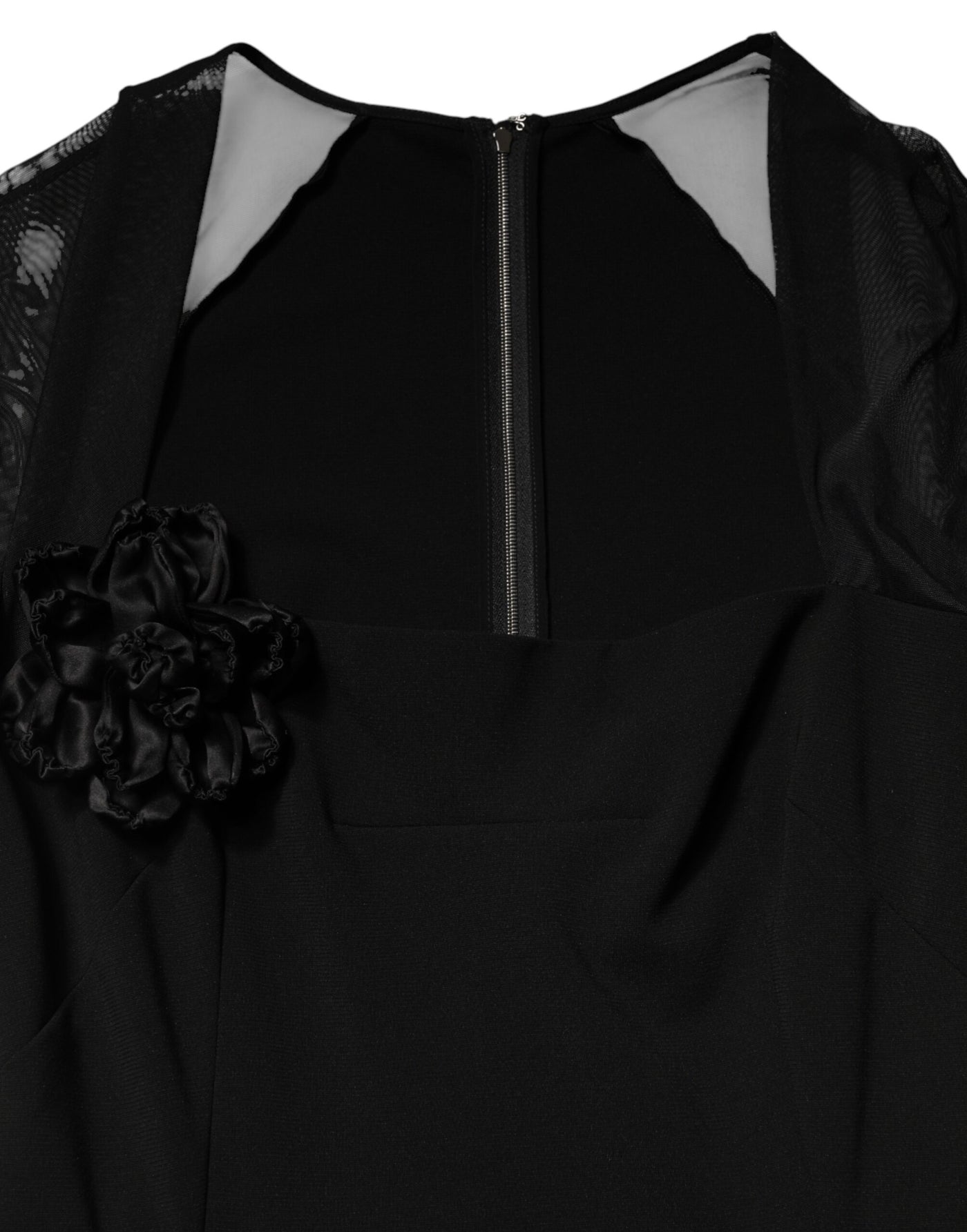 Dolce & Gabbana Black Sheer Yoke Rosette Sheath Midi Dress