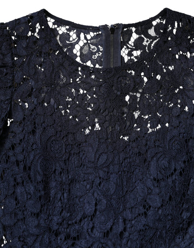 Dolce & Gabbana Blue Lace Ruffle A-line Knee Length Dress