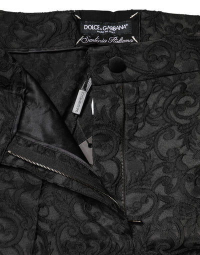 Dolce & Gabbana Black Floral Brocade High Waisted Trouser Pants