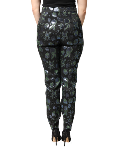 Dolce & Gabbana BlueGreen Floral Metallic Slim Trouser Pants
