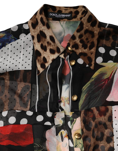 Dolce & Gabbana Multicolor Patchwork Silk CollaredBlouse Top